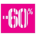 Cartel descuentos -60% 40x40 cm blanco/rosa