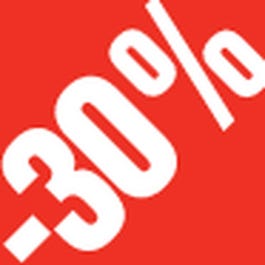 Caja pegatinas -30% 3,3x3,3 cm roja/blanca - 500 unidades Caja pegatinas -30% 3,3x3,3 cm roja/blanca - 500 unidades