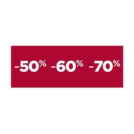 Cartel descuentos 50/60/70 % 100x35 cm rojo/blanco Cartel descuentos 50/60/70 % 100x35 cm rojo/blanco