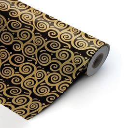 Papel de regalo espirales 62 cm negro/oro - 90 metros +/- Papel de regalo espirales 62 cm negro/oro - 90 metros +/-