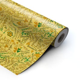 Papel de regalo Felicidades 62 cm oro/multicolor - 100 metros +/- Papel de regalo Felicidades 62 cm oro/multicolor - 100 metros +/-