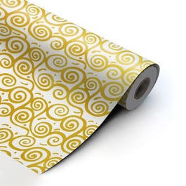 Papel de regalo espirales 31 cm blanco/oro - 90 metros+/- Papel de regalo espirales 31 cm blanco/oro - 90 metros+/-