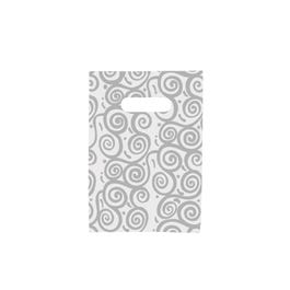 Bolsa de plástico espiral asa troquelada 20x31 cm blanca/plata - 100 unidades Bolsa de plástico espiral asa troquelada 20x31 cm blanca/plata - 100 unidades