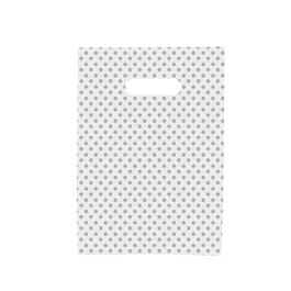 Bolsa de plástico topo asa troquelada 30x5/5x35 cm blanca/plata - 100 unidades Bolsa de plástico topo asa troquelada 30x5/5x35 cm blanca/plata - 100 unidades