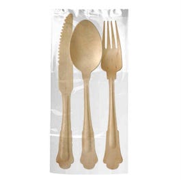 Kit 4/1 tenedor+cuchillo+cucharade madera+servilleta 20 cm - 100 unidades Kit 4/1 tenedor+cuchillo+cucharade madera+servilleta 20 cm - 100 unidades