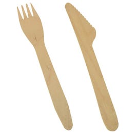 Tenedor y cuchillo de madera 16,5 cm marrones - 500 unidades Tenedor y cuchillo de madera 16,5 cm marrones - 500 unidades