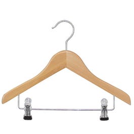 Percha de madera con barra y pinzas 32 cm natural/cromado - 6 unidades Percha de madera con barra y pinzas 32 cm natural/cromado - 6 unidades