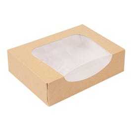 Caja cartón con tapa y ventana 17,5x12x4,5 cm marrón/transparente - 50 unidades Caja cartón con tapa y ventana 17,5x12x4,5 cm marrón/transparente - 50 unidades