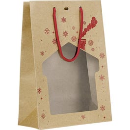 Bolsa de papel asa cordón y ventana 20x10x29 cm marrón/roja - 12 unidades Bolsa de papel asa cordón y ventana 20x10x29 cm marrón/roja - 12 unidades