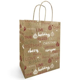 Bolsa de papel asa rizada Holidays 26x12x32 cm marrón/roja/blanca - 50 unidades Bolsa de papel asa rizada Holidays 26x12x32 cm marrón/roja/blanca - 50 unidades