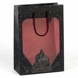 Bolsa de papel asa cordón/ventana Pueblo 20x10x29 cm negra/blanca - 12 unidades Bolsa de papel asa cordón/ventana Pueblo 20x10x29 cm negra/blanca - 12 unidades