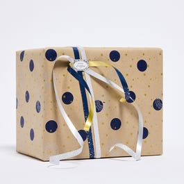 Papel de regalo kraft Dotty 70 cm marrón/azul - 50 metros Papel de regalo kraft Dotty 70 cm marrón/azul - 50 metros