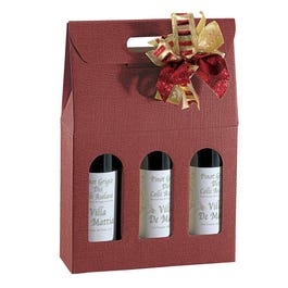 Estuche 3 botellas cartón 27x9x38,5 cm burdeos - 10 unidades Estuche 3 botellas cartón 27x9x38,5 cm burdeos - 10 unidades