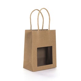Bolsa asa rizada kraft ventana 11,5x6,5x15 cm marrón - 25 unidades Bolsa asa rizada kraft ventana 11,5x6,5x15 cm marrón - 25 unidades