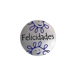 Etiquetas adhesivas flor Felicidades 4 cm plata/azules - 250 unidades Etiquetas adhesivas flor Felicidades 4 cm plata/azules - 250 unidades