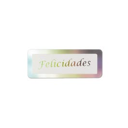 Etiquetas adhesivas irisadas Felicidades 3,6x1,3 cm blancas/plata - 500 unidades Etiquetas adhesivas irisadas Felicidades 3,6x1,3 cm blancas/plata - 500 unidades