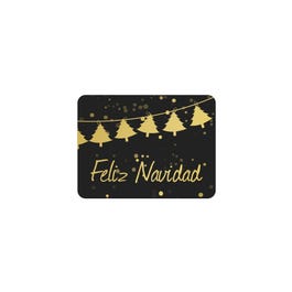 Etiquetas adhesivas abetos Feliz Navidad 4x3 cm negras/oro - 250 unidades Etiquetas adhesivas abetos Feliz Navidad 4x3 cm negras/oro - 250 unidades