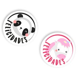 Etiquetas adhesivas animales Felicidades 3,5 cm multicolores - 250 unidades Etiquetas adhesivas animales Felicidades 3,5 cm multicolores - 250 unidades
