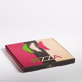 Caja pizza 40x40x3,5 cm verde/gris/rosa - 100 unidades Caja pizza 40x40x3,5 cm verde/gris/rosa - 100 unidades