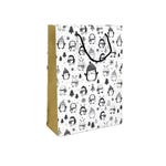 Bolsa de papel asa algodón Pingüinos 24x10x33,5 cm blanca/negra/oro - 12 unidade