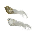 Pájaro con clip y lentejuelas 23 cm oro/blanco