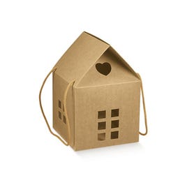 Casa con cordón 10x10x9 cm marrón - 10 unidades Casa con cordón 10x10x9 cm marrón - 10 unidades