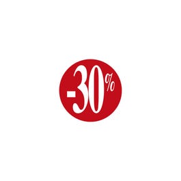 Pegatinas -30% 2,5x2,5 cm rojas/blancas - 500 unidades Pegatinas -30% 2,5x2,5 cm rojas/blancas - 500 unidades